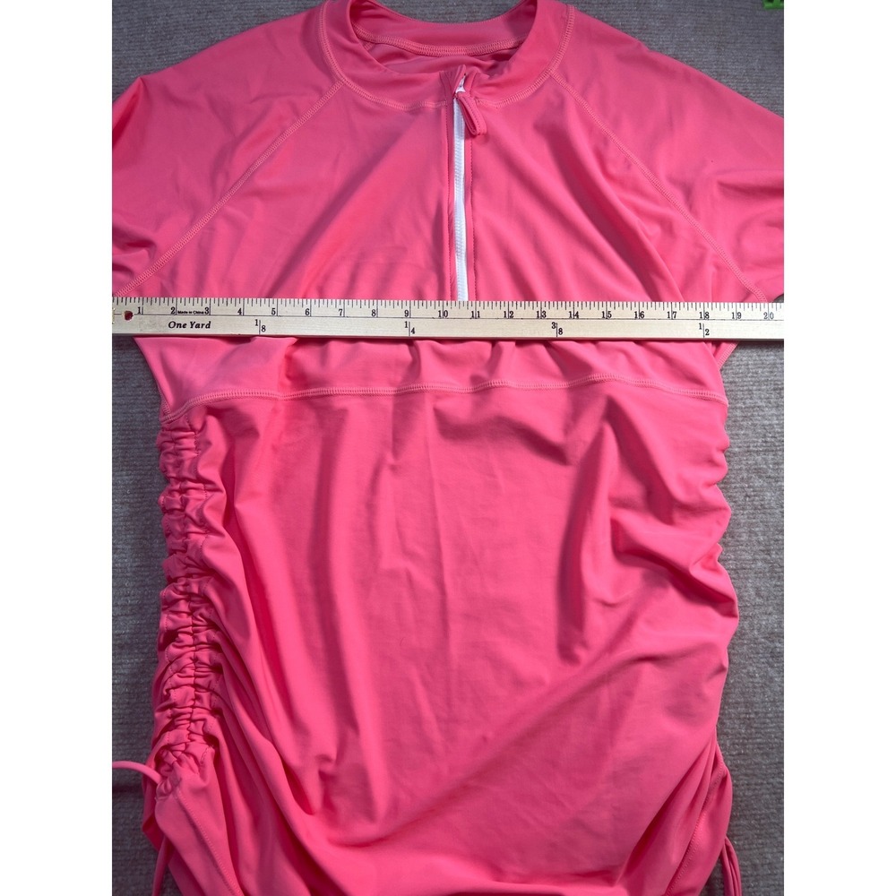 Womens Hot Pink Long Sleeve Rash Guard Quarter Zip Ruched Swim Top XL - Picture 6 of 8